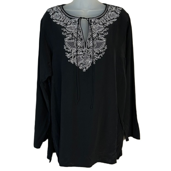 Diane Von Furstenberg Tops - Diane Von Furstenberg Womens 100% Silk Tunic Top Blouse Long Sleeve Embroidered